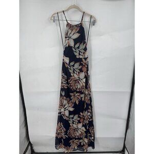 Lulus Adventure Seeker Maxi Dress Women Medium Navy Blue Floral Wedding Guest